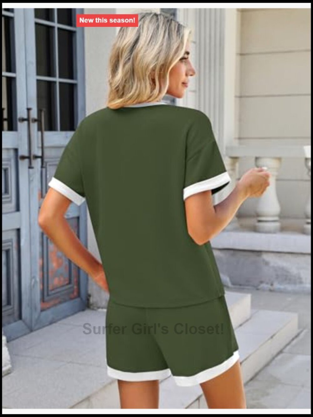 2 Piece Lounge Set Short Sleeve Summer Vacation Matching Outfits Shorts with - Picture 5 of 7